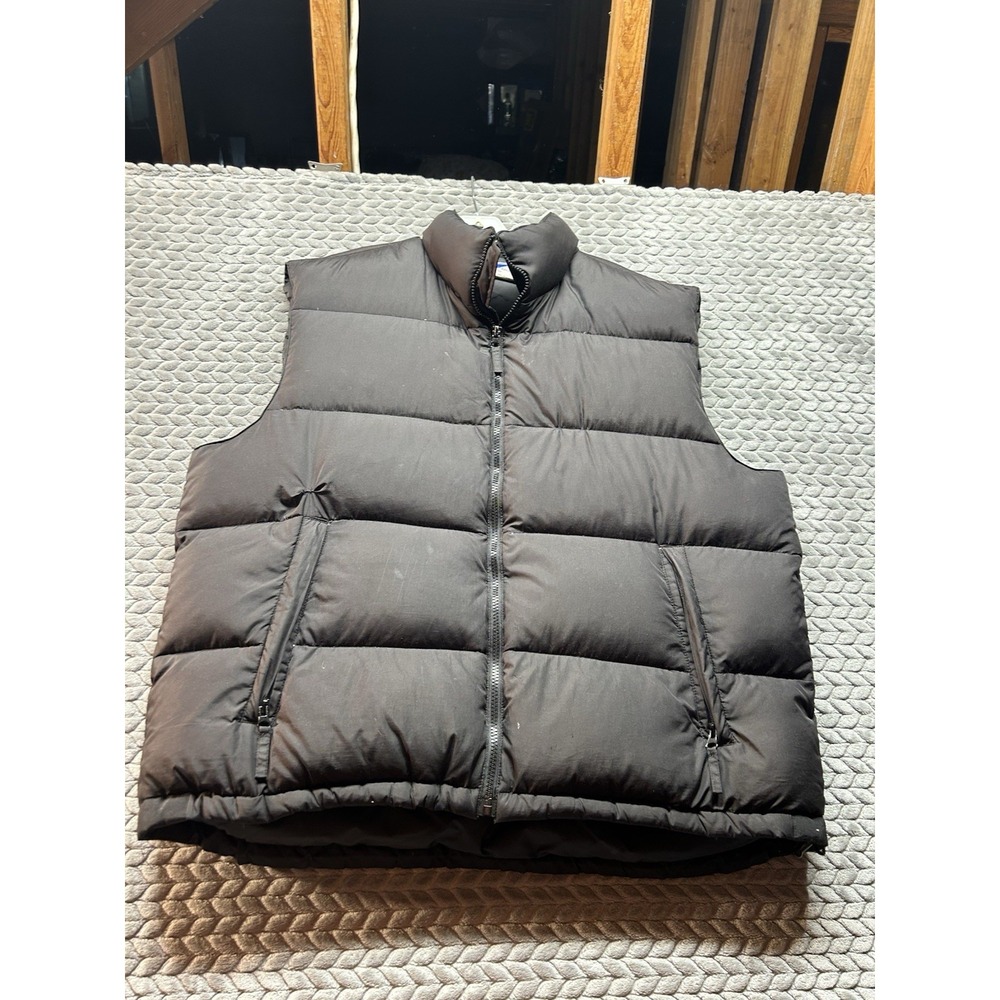 Vintage Sportcaster Mens XL Black Down Puffer Vest Nylon Full Zip